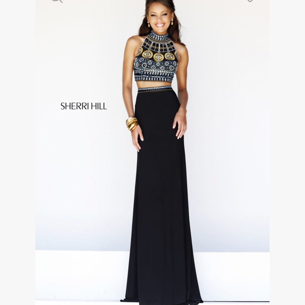 Black/multicolored sherri hill prom pageant evening dress size 6